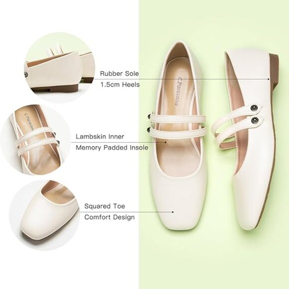 29- NIB C. PARAVANO WOMEN MARY JANE SQUARE TOE BALLET FLATS - Lambskin Leather - Picture 5 of 6
